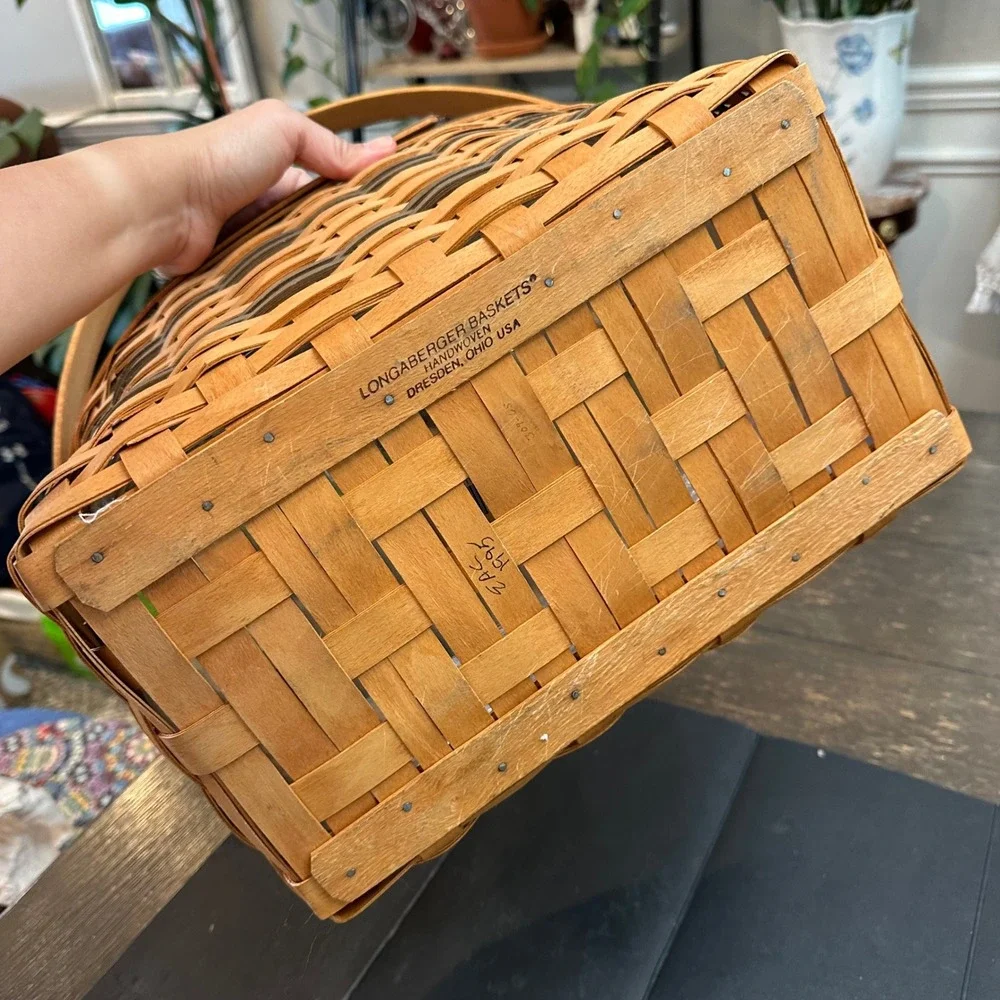 Longaberger Traditions 1995 Vintage Family Basket Folding Handles Large W/ Liner